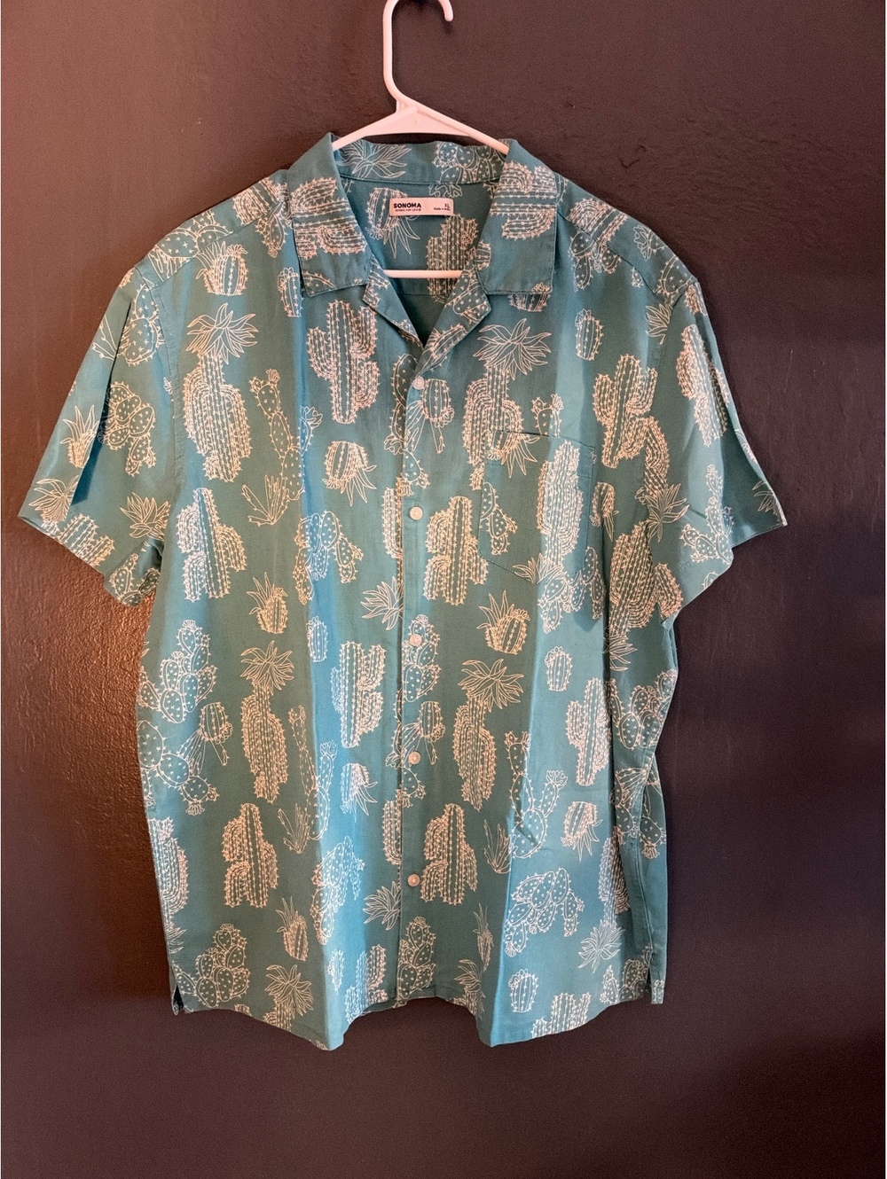 Sonoma Men's XL Cactus Print Short Sleeve Button-Up Shirt